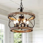 Cael Farmhouse Drum Wood Cage Pendant Light