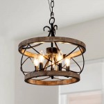 Cael Farmhouse Drum Wood Cage Pendant Light