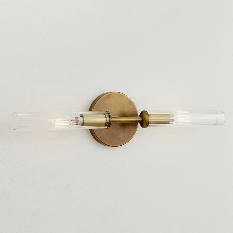 Alice Farmhouse Transparent Ribbed Glass Double Tube Sconce
