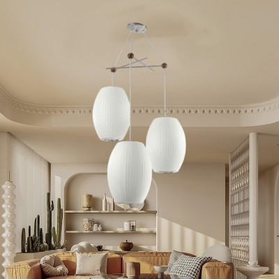 Noah White Triple Pear Bubble Silk Pendant Light