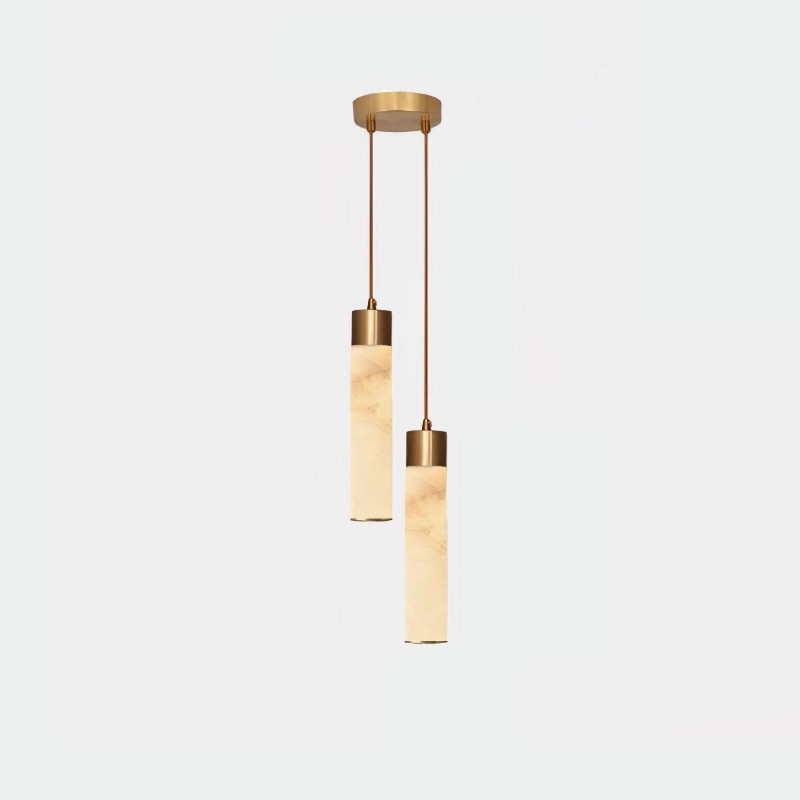 Odalys Luxurious Cylindrical Alabaster Brass Pendant Light