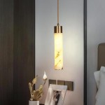 Odalys Luxurious Cylindrical Alabaster Brass Pendant Light