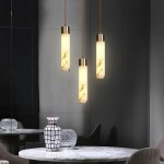 Odalys Luxurious Cylindrical Alabaster Brass Pendant Light