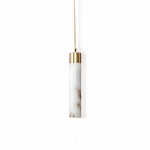 Odalys Luxurious Cylindrical Alabaster Brass Pendant Light