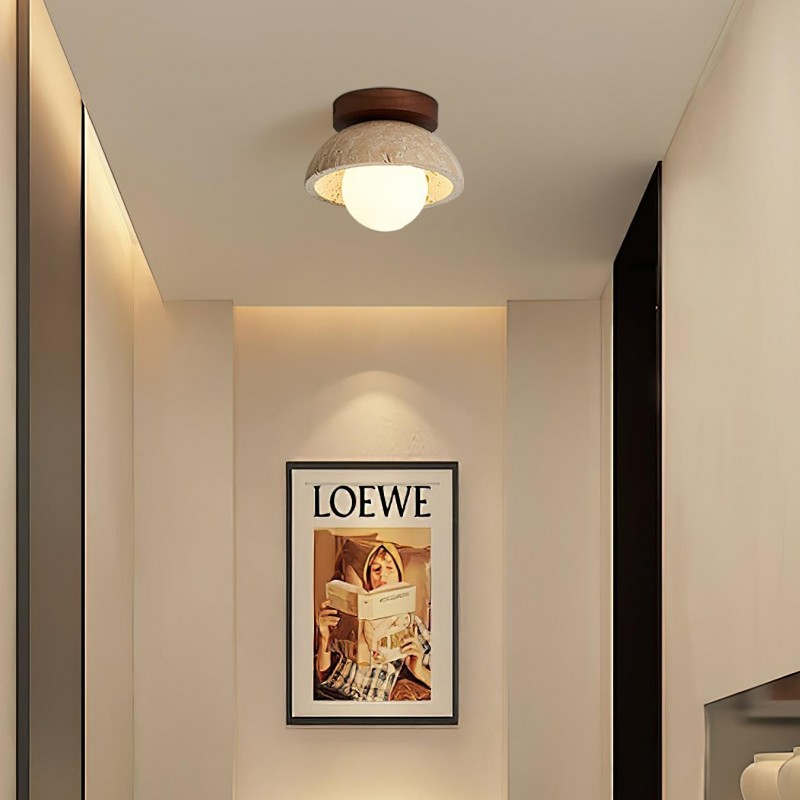 Flynn Wabi-sabi Bowl Shape Travertine Ceiling Light