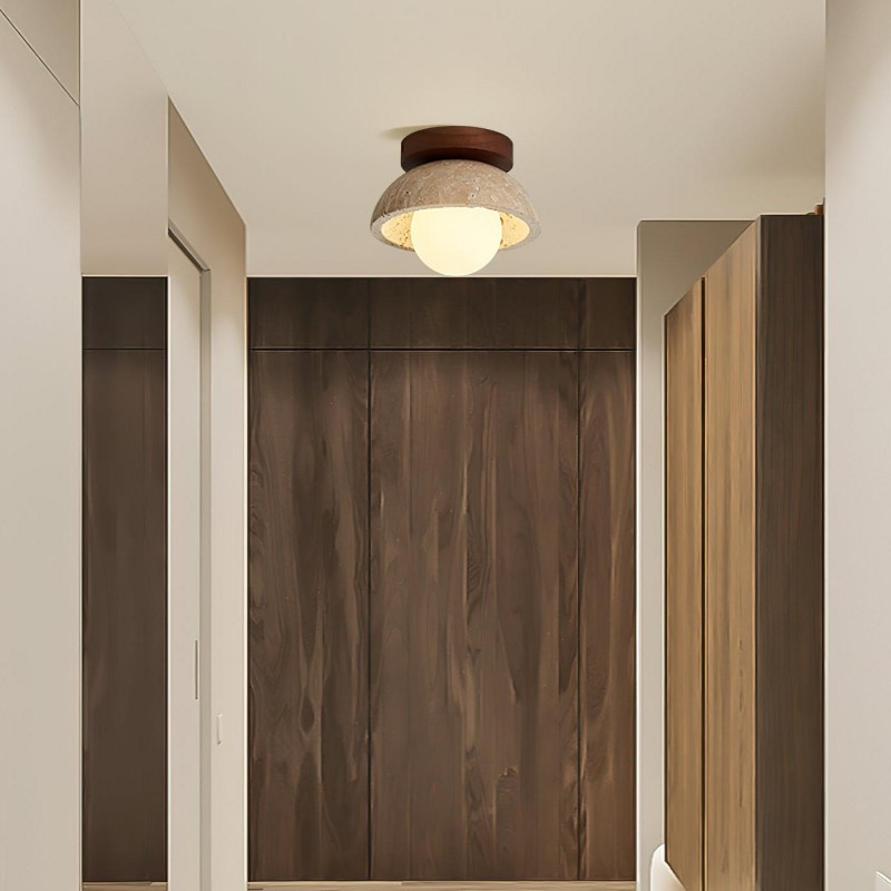 Flynn Wabi-sabi Bowl Shape Travertine Ceiling Light