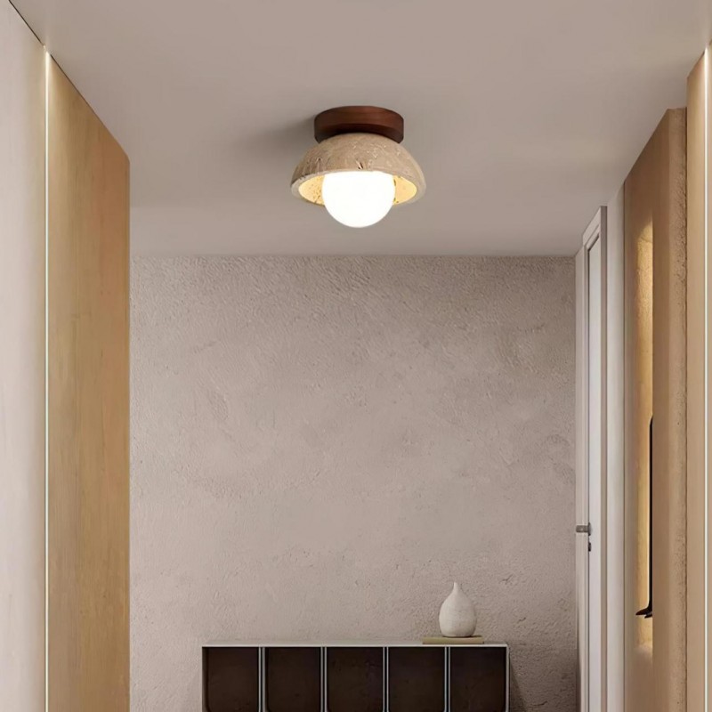 Flynn Wabi-sabi Bowl Shape Travertine Ceiling Light