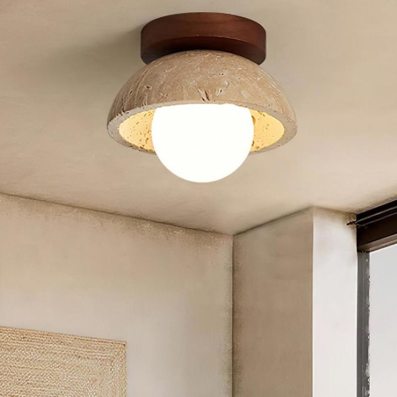Flynn Wabi-sabi Bowl Shape Travertine Ceiling Light