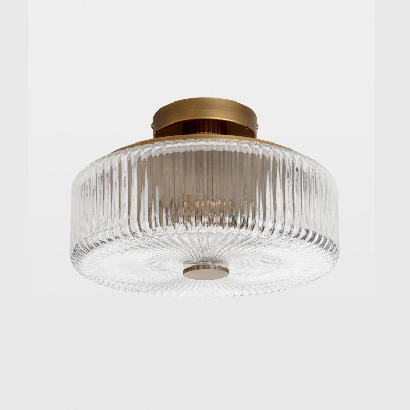 Willa Rustic Round Ribbed Glass Ceiling Light