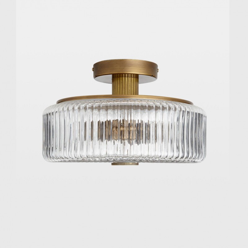 Willa Rustic Round Ribbed Glass Ceiling Light