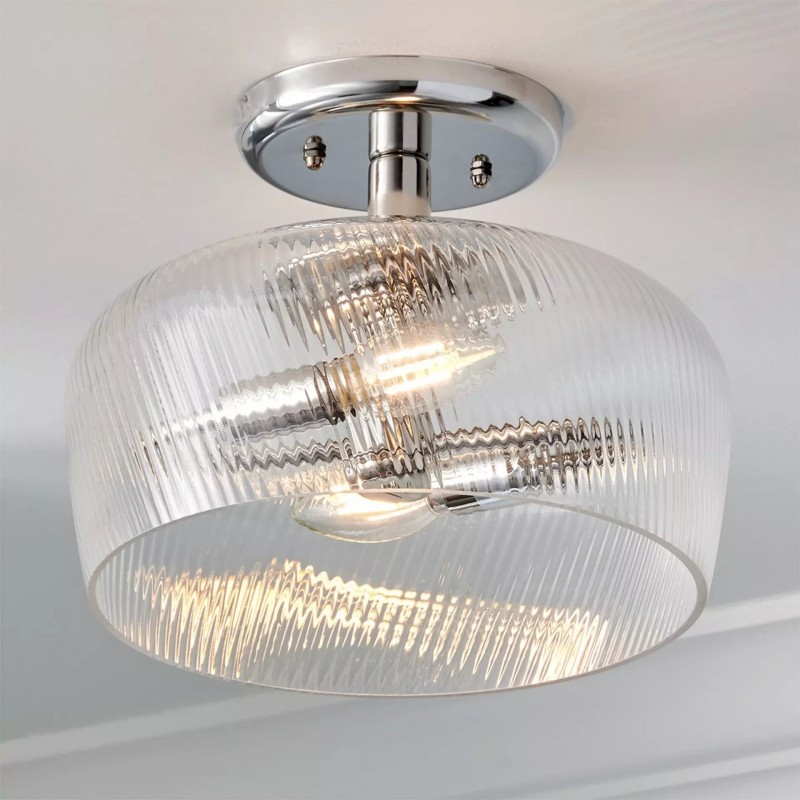 Yael Rustic Bowl Shaped Ribbed Glass Ceiling Light
