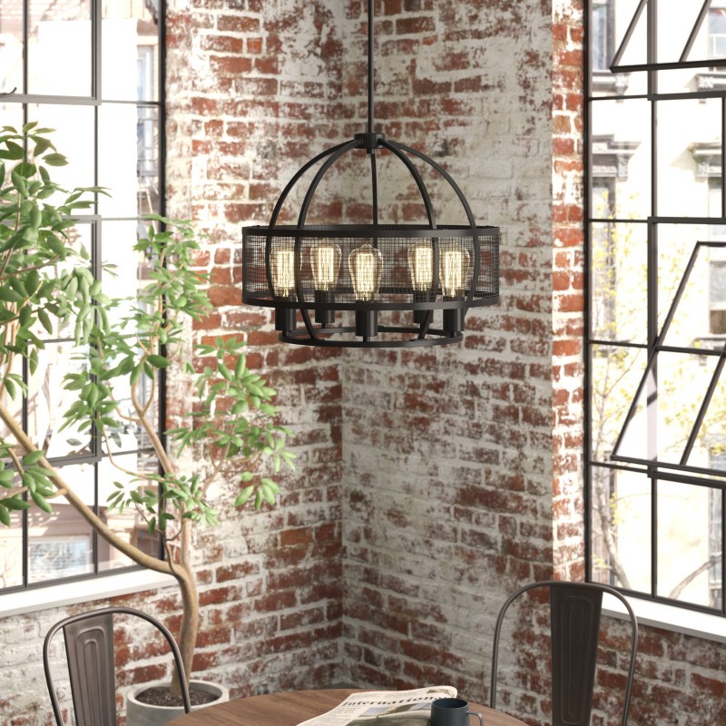 Iker Industrial Black 5-Light Metal Drum Chandelier
