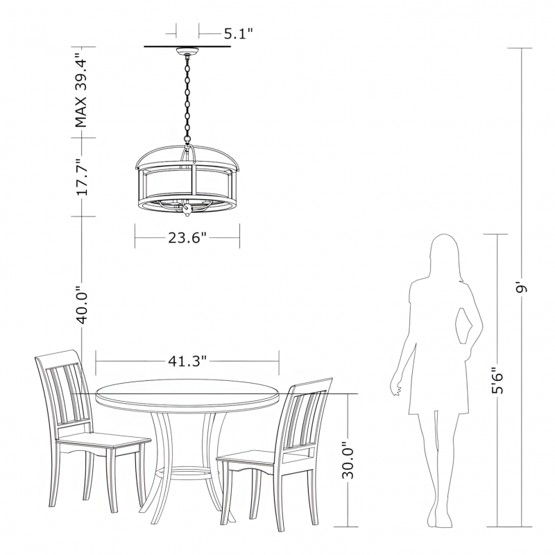 Aelric Farmhouse 5-Light Metal Frame Drum Chandelier