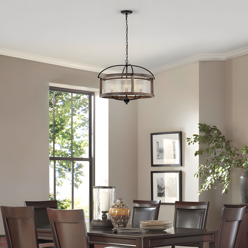 Aelric Farmhouse 5-Light Metal Frame Drum Chandelier