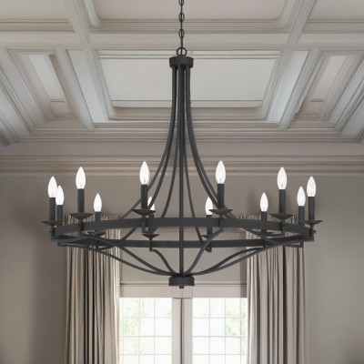 Adele Farmhouse Black Metal Wagon Wheel Chandelier