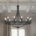 Adele Farmhouse Black Metal Wagon Wheel Chandelier