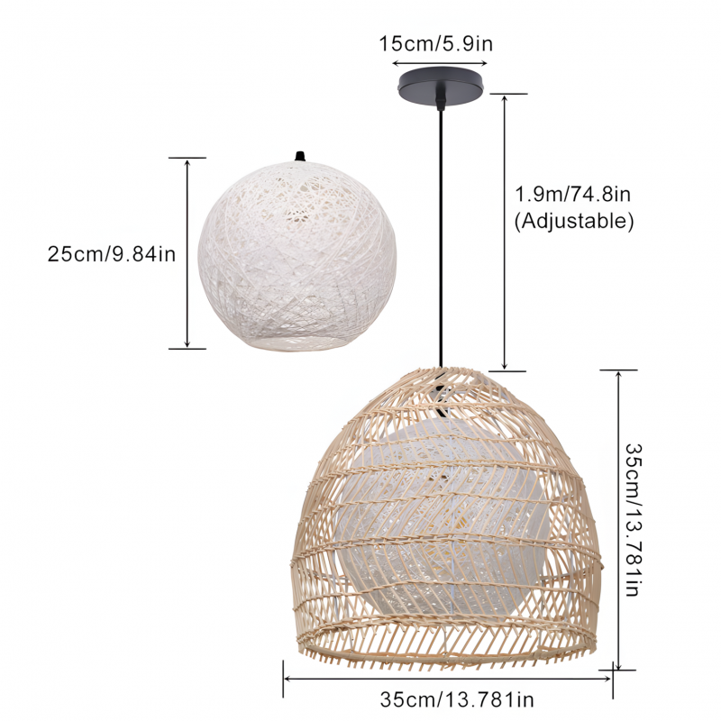 Clioan Bohemian Woven Rattan Pendant Light