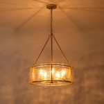 Coriander Farmhouse Water Ripple Glass Drum Chandelier