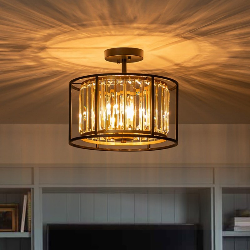 Eileyn Crystal Drum Semi Flush Mount Ceiling Light