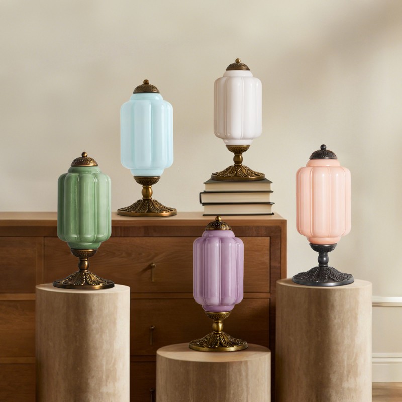 Nexos French Retro Cream Glass Textured Eloise Table Lamp