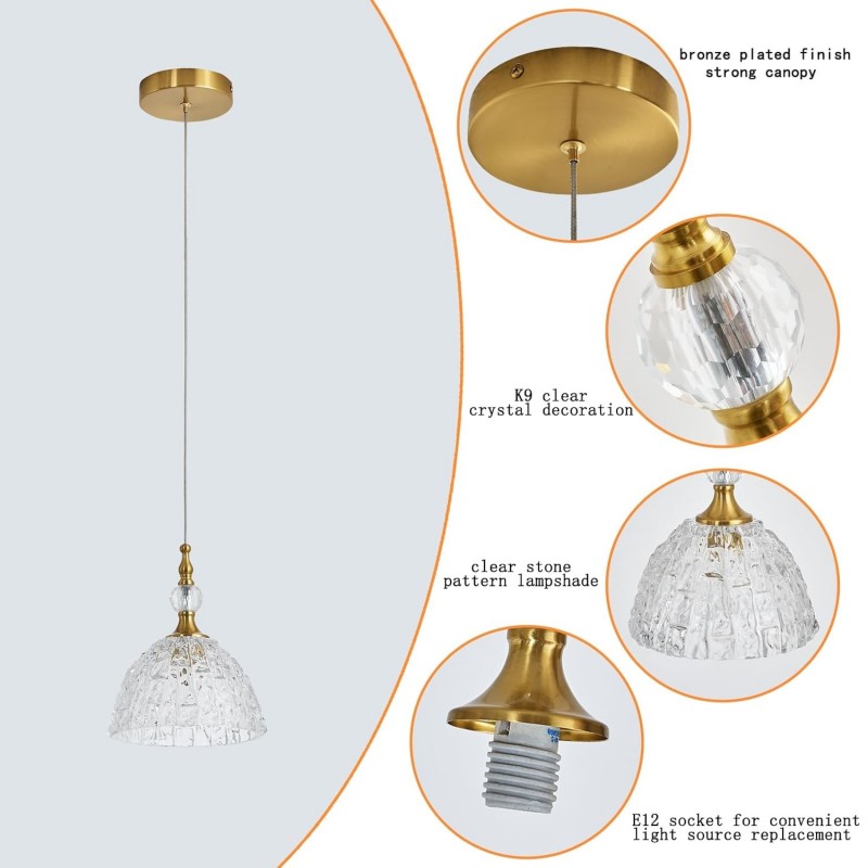 Jorvald Vintage Crystal Dome Brass Pendant Light