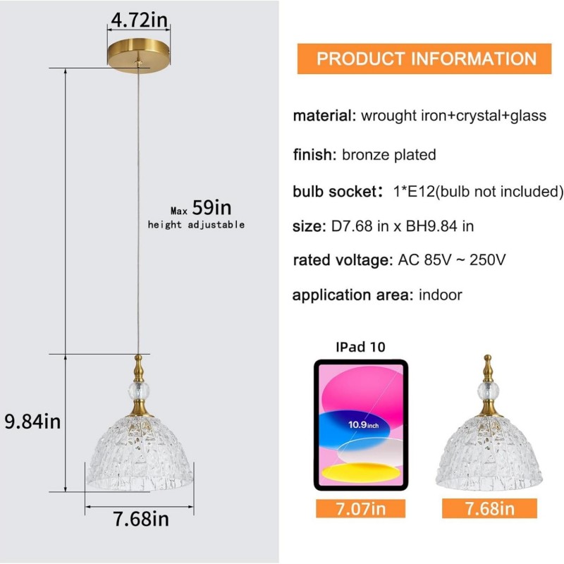 Jorvald Vintage Crystal Dome Brass Pendant Light