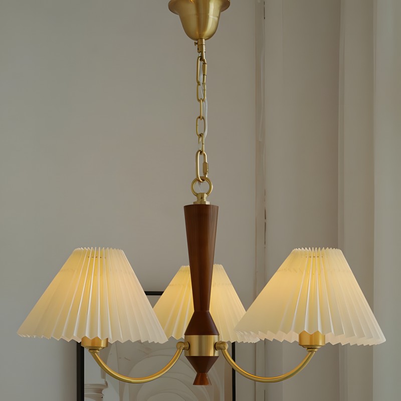 Axel Rustic Pleated Shade Wood Chandelier