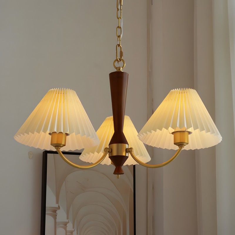 Axel Rustic Pleated Shade Wood Chandelier