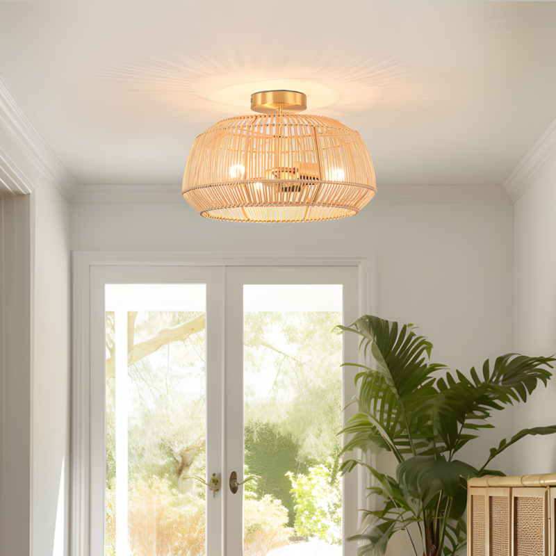 Lyril Boho Rattan Semi Flush Mount Ceiling Light