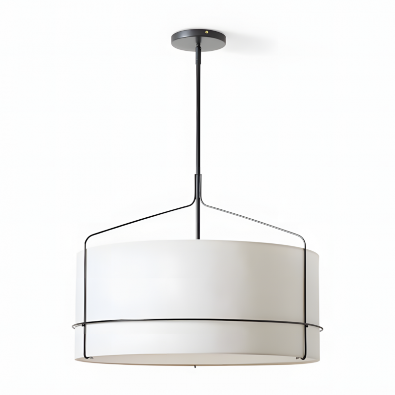 Bravos Rustic White Fabric Drum Pendant Light
