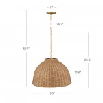 Jirax Farmhouse Rattan Dome Pendant Light