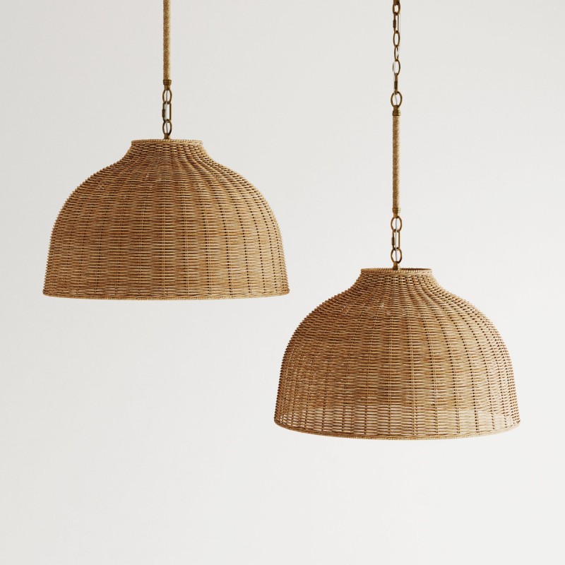 Jirax Farmhouse Rattan Dome Pendant Light