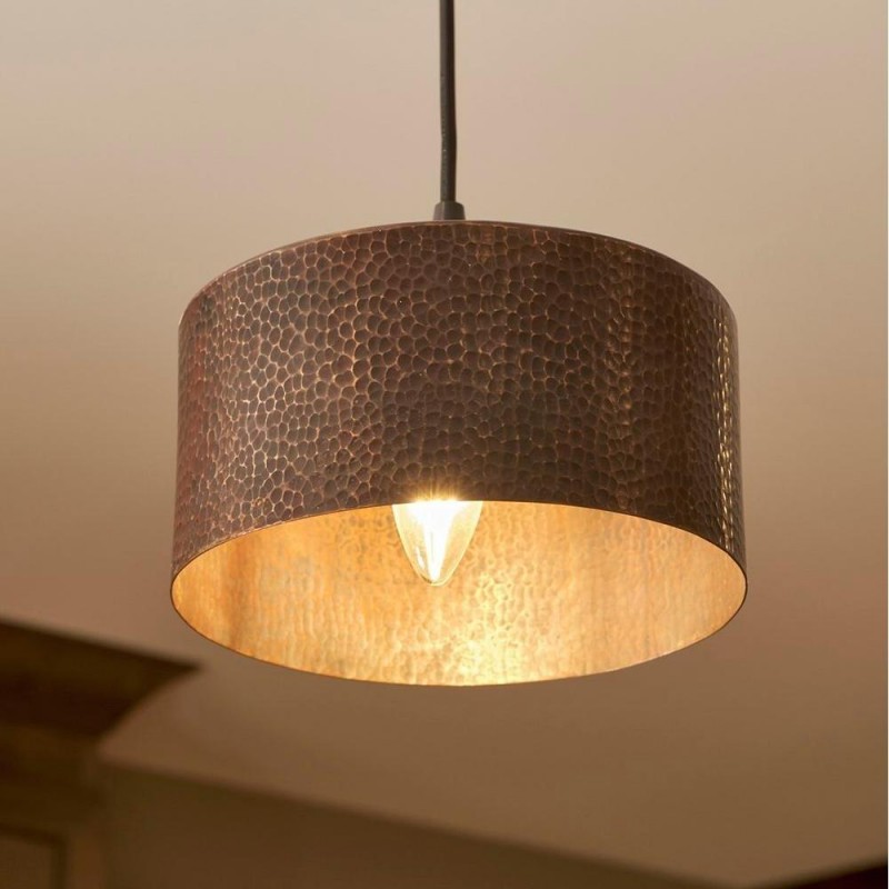 Glimmera Vintage Hammered Copper Drum Pendant Light