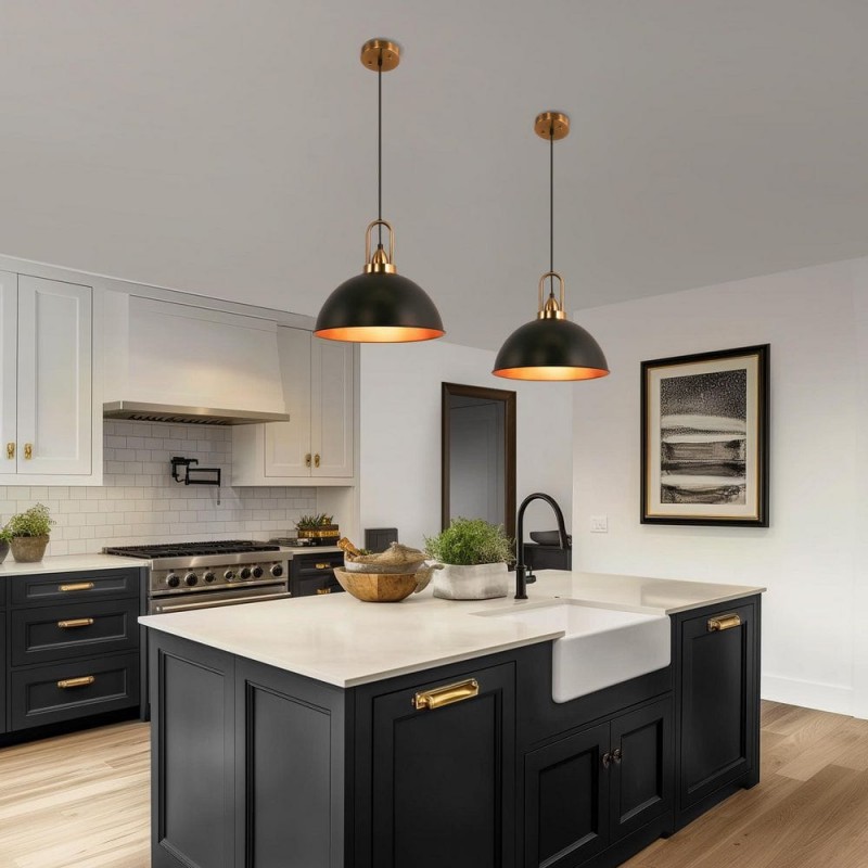 Gleamix Industrial Black Metal Dome Pendant Light