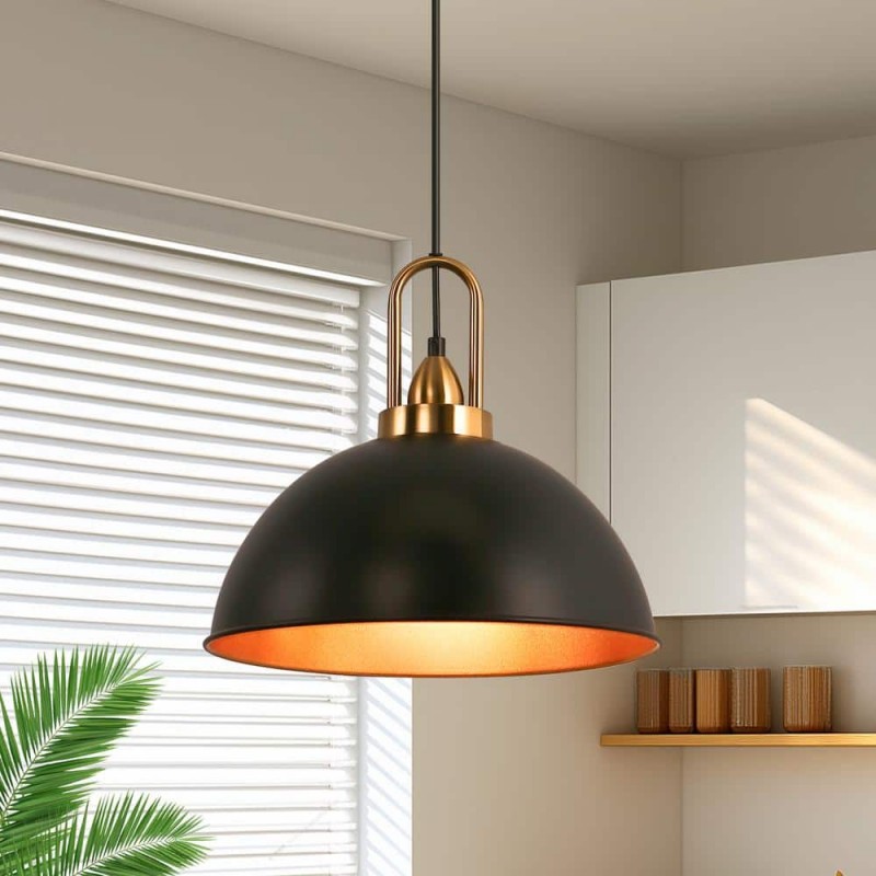 Gleamix Industrial Black Metal Dome Pendant Light