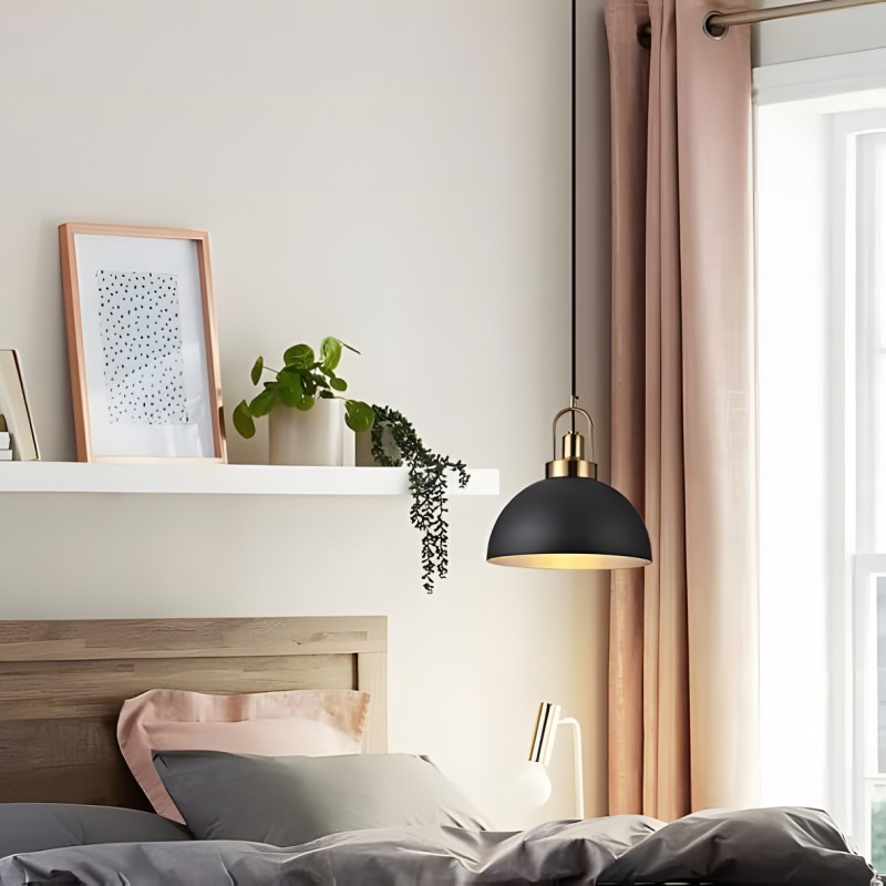 Gleamix Industrial Black Metal Dome Pendant Light