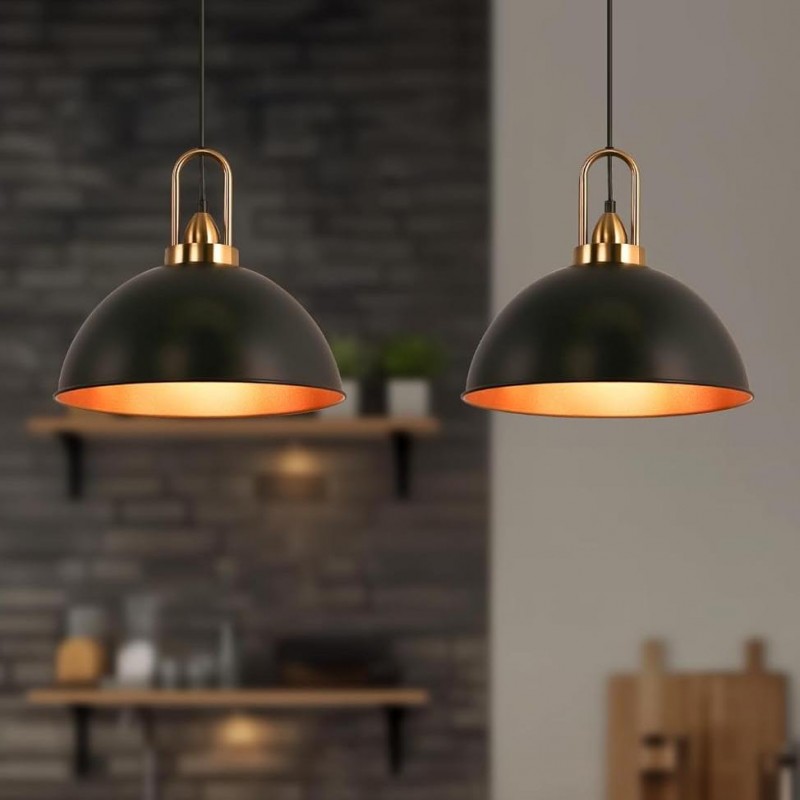 Gleamix Industrial Black Metal Dome Pendant Light