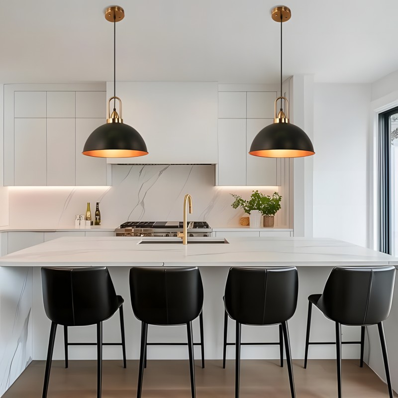 Gleamix Industrial Black Metal Dome Pendant Light