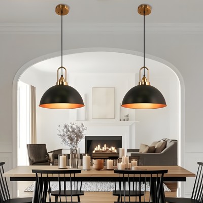 Gleamix Industrial Black Metal Dome Pendant Light