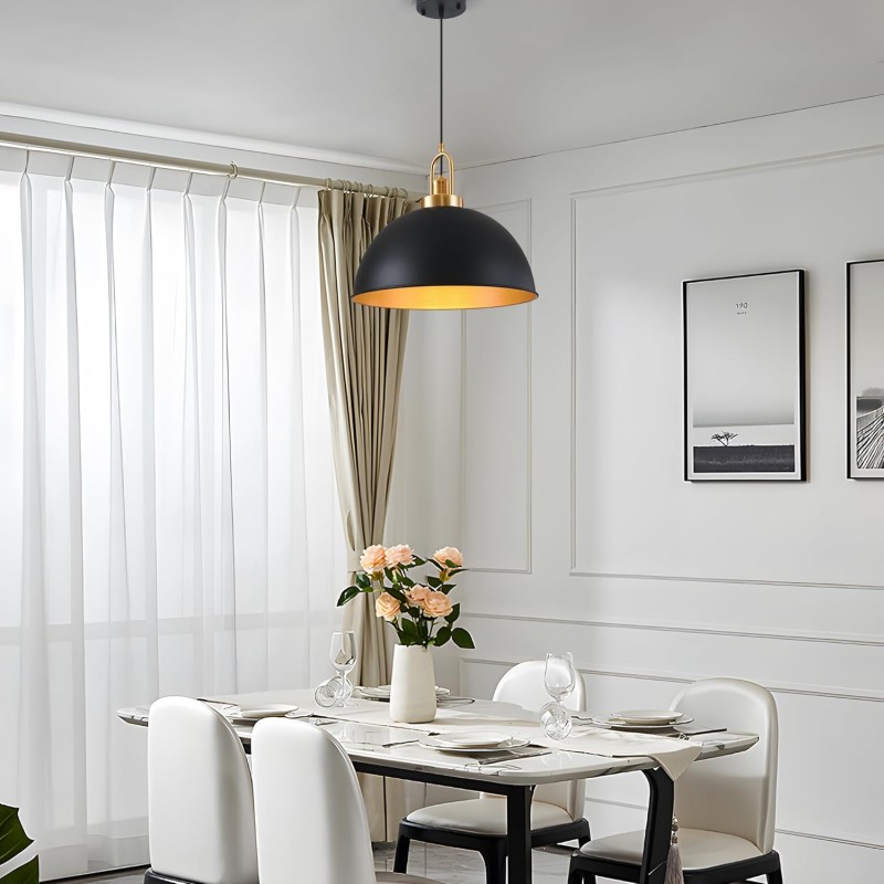 Gleamix Industrial Black Metal Dome Pendant Light