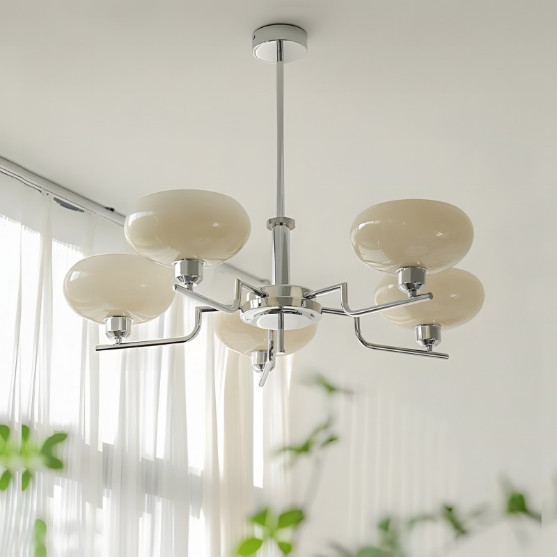 Shadella Modern Cream Glass Bauhaus Chandelier