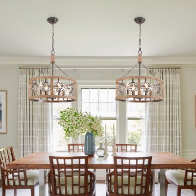 Wagner Farmhouse 4-Light Drum Wood Chandelier