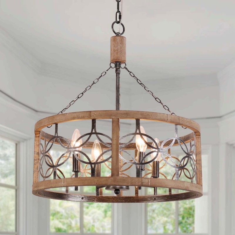Wagner Farmhouse 4-Light Drum Wood Chandelier