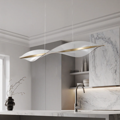 Delfino Nordic Gold Wave Led Acrylic Linear Chandelier