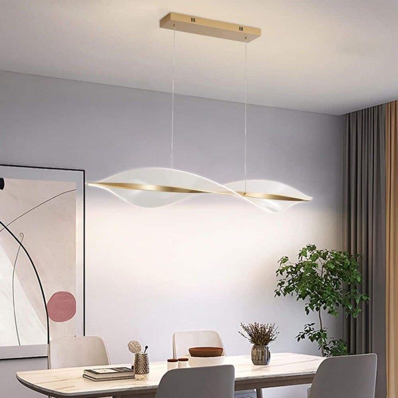 Delfino Nordic Gold Wave Led Acrylic Linear Chandelier