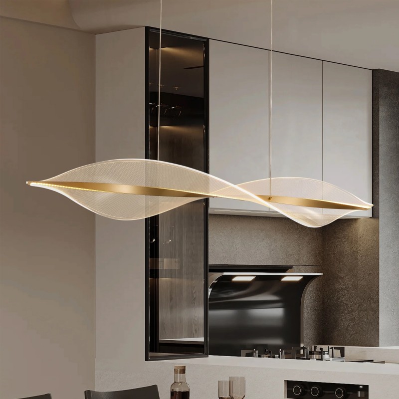 Delfino Nordic Gold Wave Led Acrylic Linear Chandelier