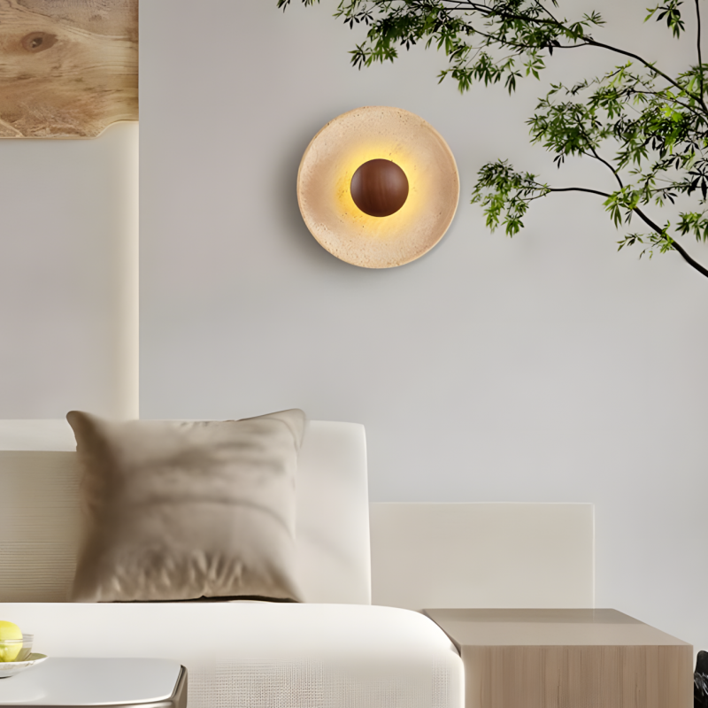Jannik Wabi-Sabi LED Travertine Round Wall Light