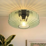 Marcela Traditional Brass Flower Ribbed Glass Ceiling Light