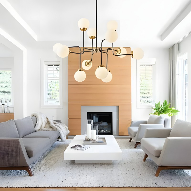 Ava Creative 12 Lights Globe Milk Glass Linear Chandelier