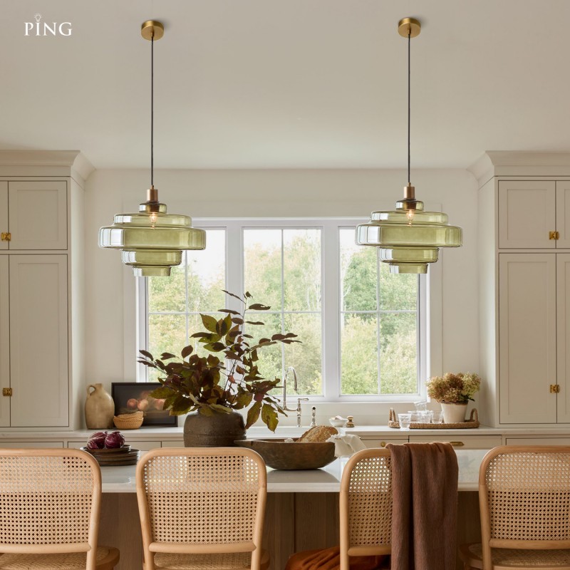 Yves Contemporary Tiered Green Glass Pendant Light